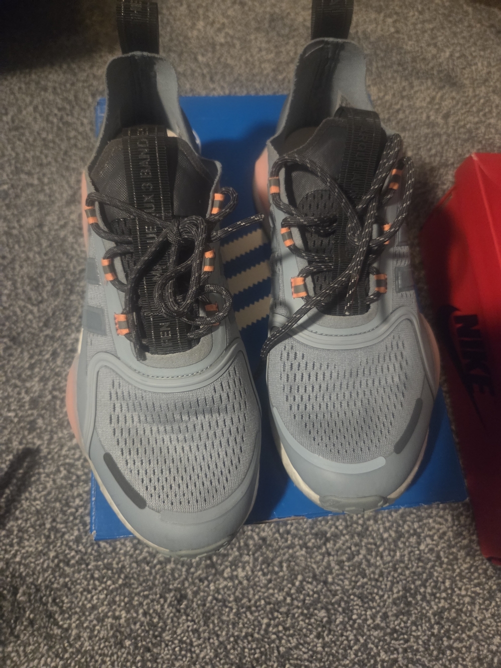 adidas Mens Gray and Coral Sneakers